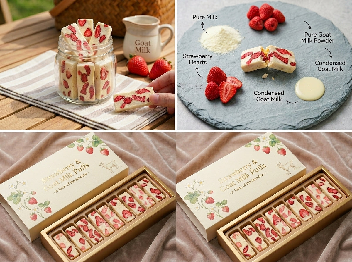 ✨『 Strawberry Goat Milk Puff 』🥛 A Bite of Cloudy Sweetness ☁️🍓-Bestseller